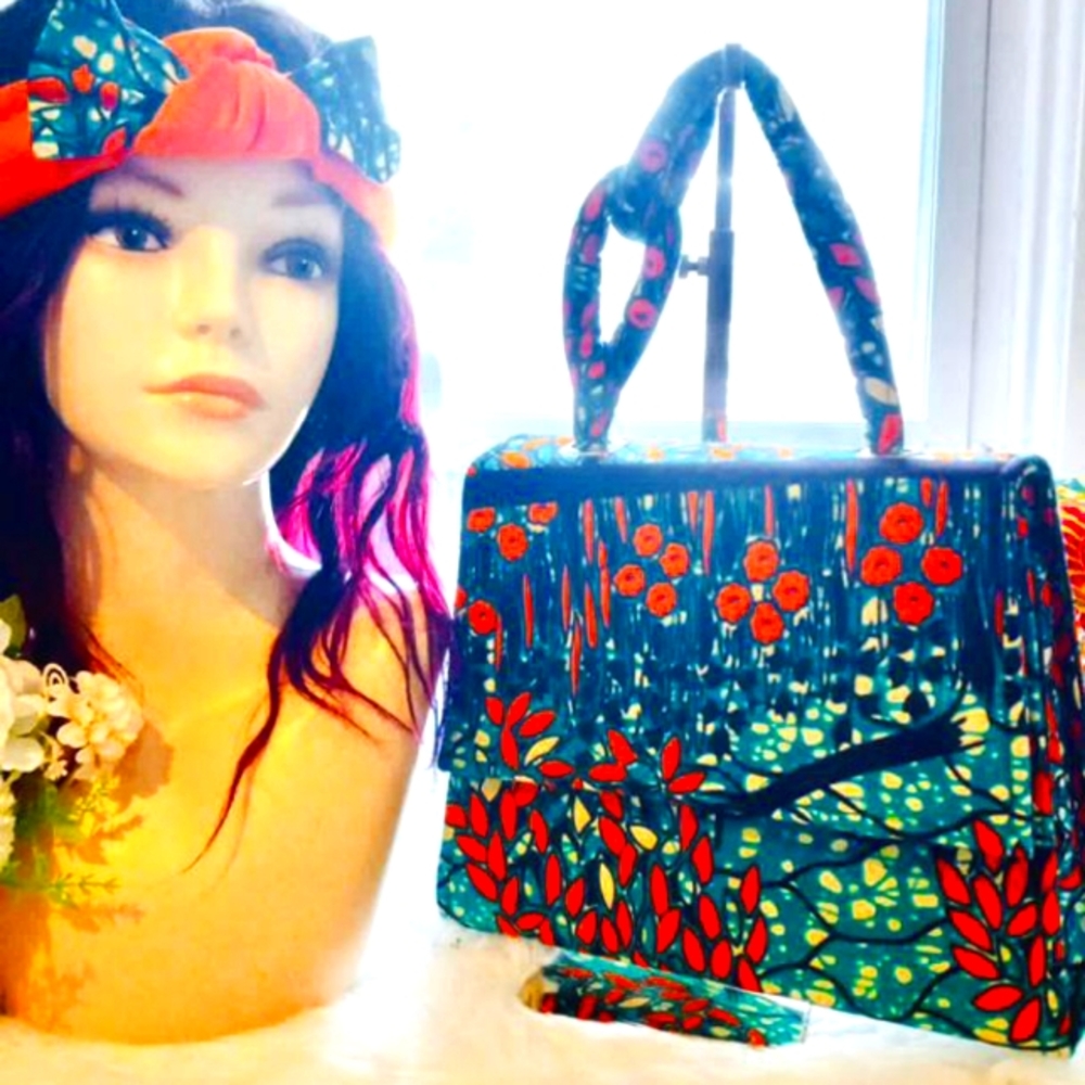 Beautiful African/Ankara handbag with matching elastic headband